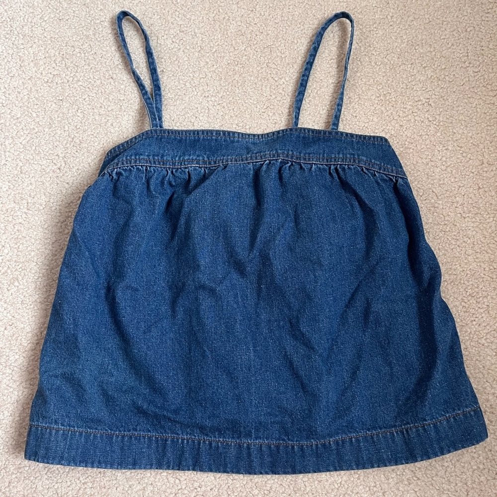 Madewell denim summer top with adjustable straps back tie bow size small